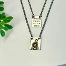 ESCAPULÁRIO PERSONALIZADO AÇO INOX COM FOTO E FRASE