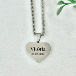 COLAR PERSONALIZADO EXPRESS PINGENTE CORAÇÃO NOME E DATA