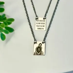 ESCAPULÁRIO PERSONALIZADO AÇO INOX COM FOTO E FRASE