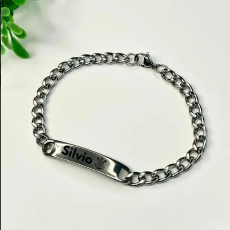 PULSEIRA AÇO MASCULINA PERSOALIZADO EXPRESS NOME E TIME