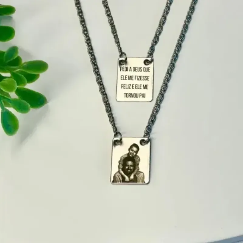 ESCAPULÁRIO PERSONALIZADO AÇO INOX COM FOTO E FRASE