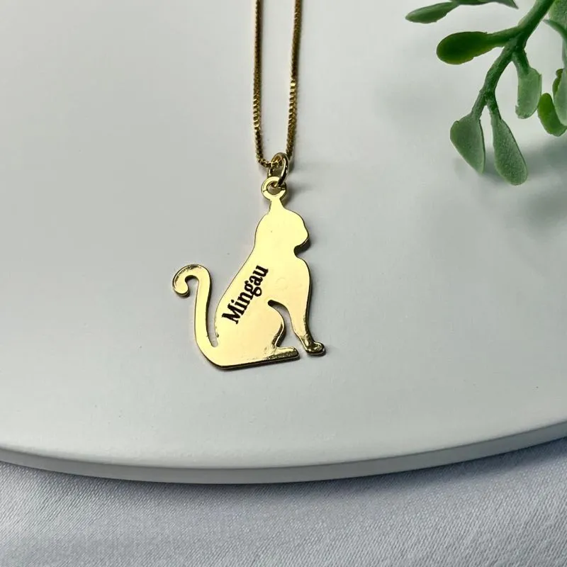 CORRENTE PERSONALIZADO EXPRESS PINGENTE GATO SENTADO COM NOME