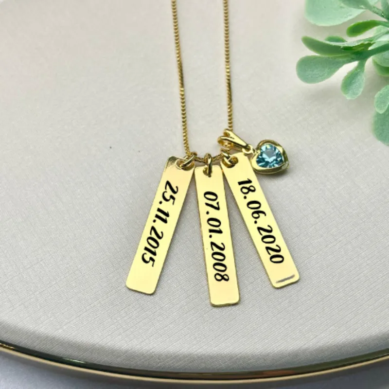 CORRENTE PERSONALIZADO EXPRESS 3 PLASCAS COM DATA E CORAÇÃO DE ZIRCONIA