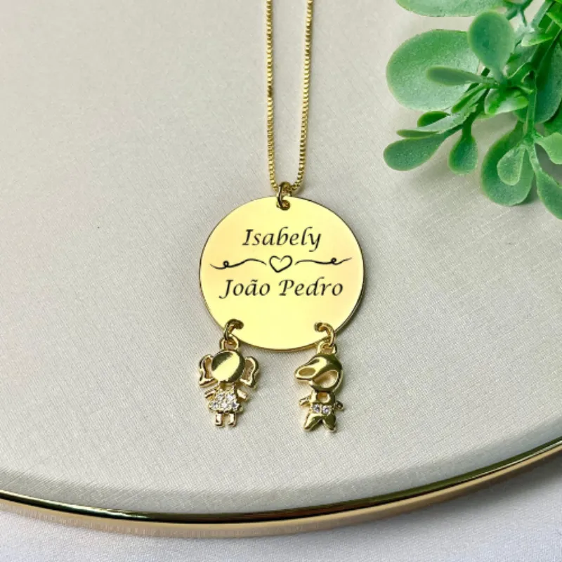 CORRENTE PERSONALIZADO EXPRESS DE NOME COM DOIS FILHOS PENDURADOS