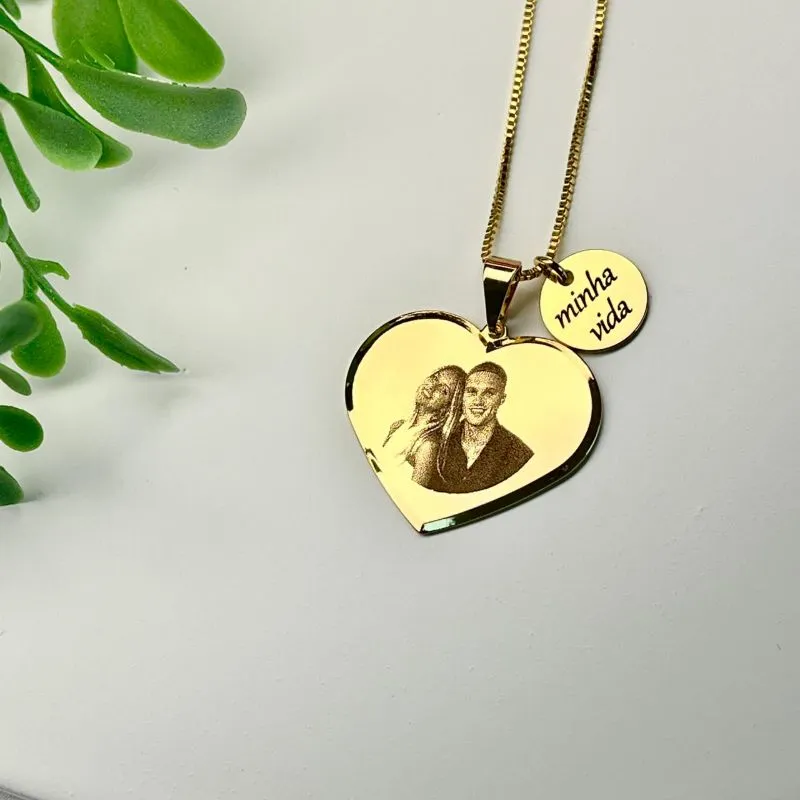 CORRENTE PERSONALIZADO EXPRESS PINGENTE CORAÇÃO COM FOTO E PINGENTE DE FRASE