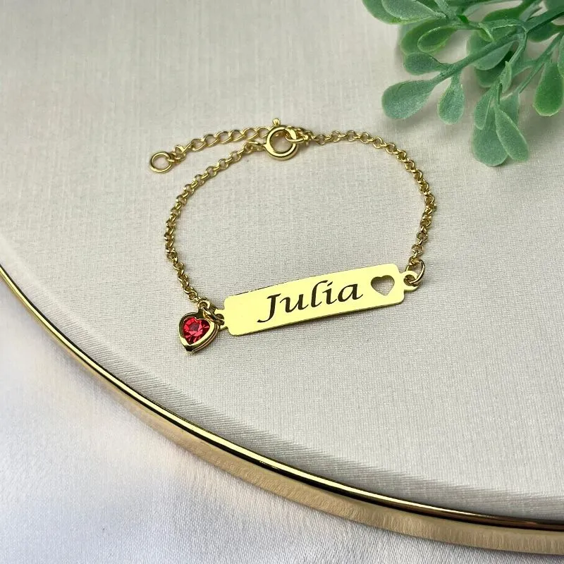 PULSEIRA INFANTIL PERSONALIZADA EXPRESS COM NOME E CORAÇÃO DE ZIRCONIA