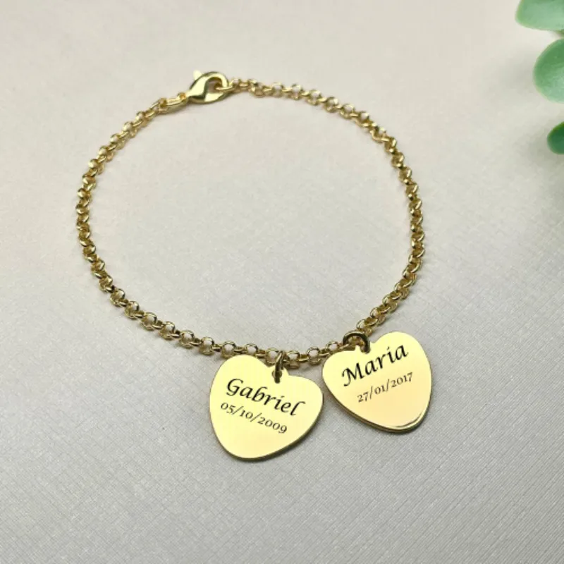 PULSEIRA PERSONALIZADO EXPRESS PINGENTE CORAÇÃO COM DOIS NOMES PULSEIRA PERSONALIZADO EXPRESS PINGENTE CORAÇÃO COM DOIS NOMES