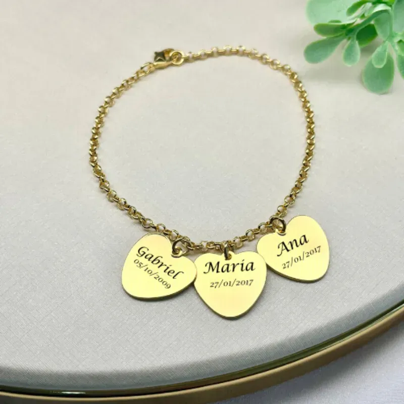 PULSEIRA PERSONALIZADO EXPRESS PINGENTE CORAÇÃO COM TRÊS FILHOS PULSEIRA PERSONALIZADO EXPRESS PINGENTE CORAÇÃO COM TRÊS FILHOS