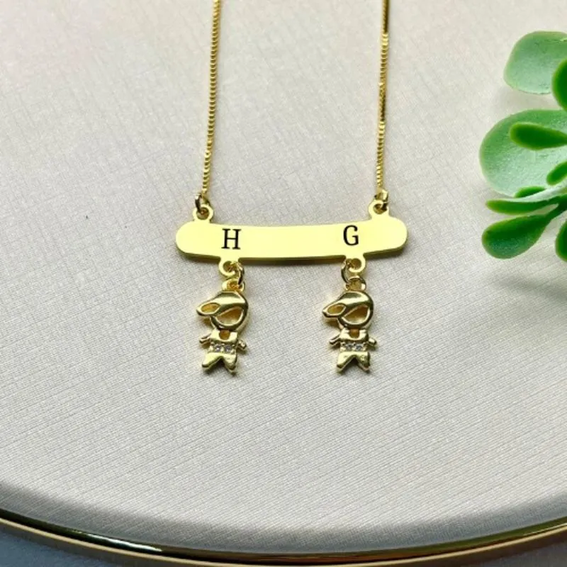 CORRENTE PERSONALIZADA EXPRESS CANGA LISA COM INICIAL E DOIS FILHOS