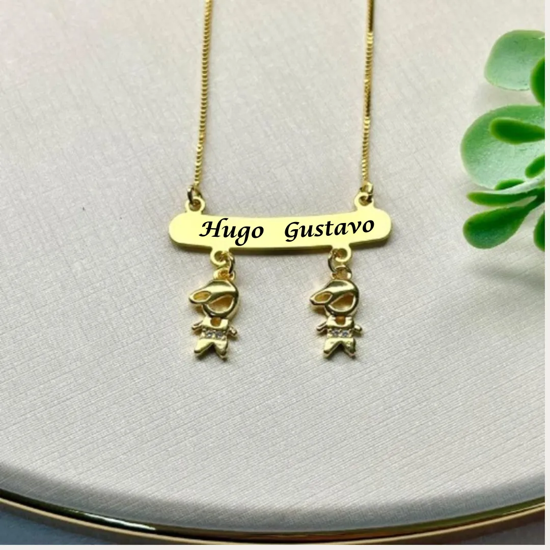 CORRENTE PERSONALIZADA EXPRESS CANGA LISA COM INICIAL E DOIS FILHOS