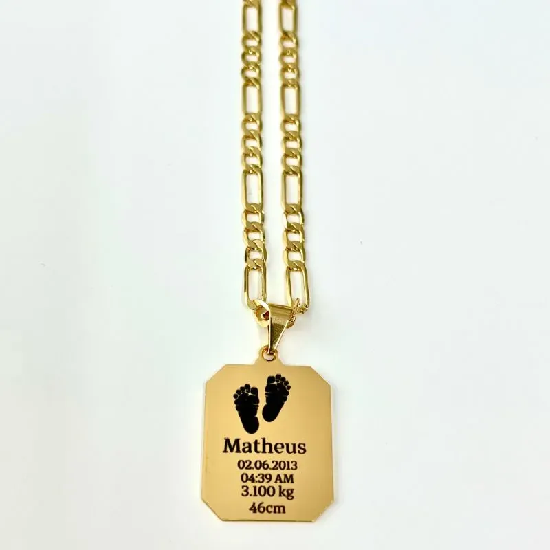 CORRENTE MASCULINA PERSONALIZADO EXPRESS NASCIMENTO FILHO BANHADO OURO
