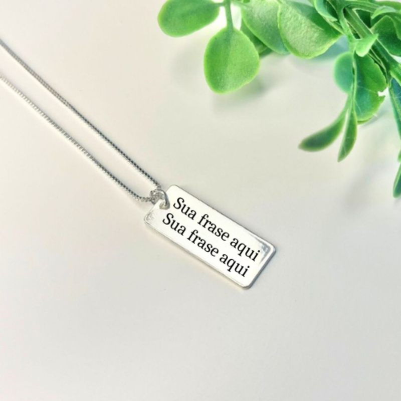 CORRENTE PERSONALIZADO EXPRESS PINGENTE RETANGULAR COM FRASE PRATA